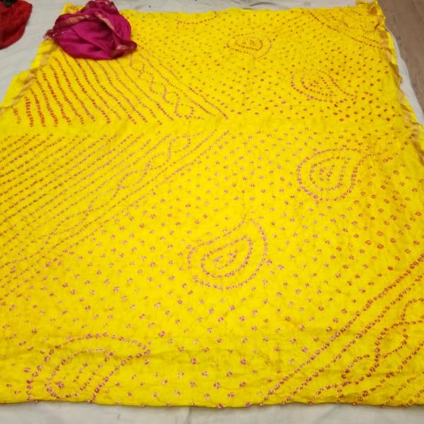 Art Silk Bandhej Saree Zari Border With Contrast Silk Blouse