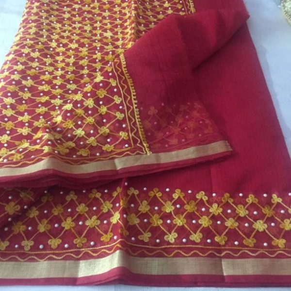 Kota Doria Aari (Thread) Work Saree