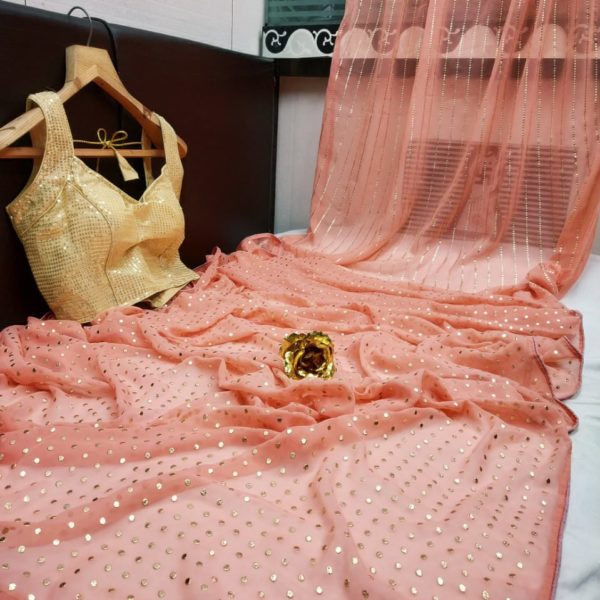 Beautiful Georgette Saree With Mukesh Work